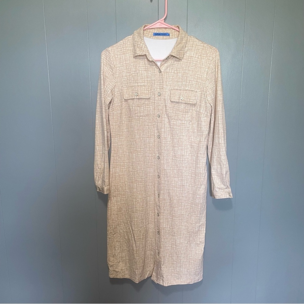 J. McLaughlin Calla Long Sleeve Shirt Dress Catalina Tan White Small
